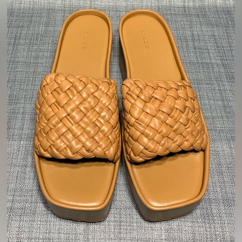 Vince Mari Slip On Platform Wedge Sandals Tan Leather Size 11 - Picture 3 of 8